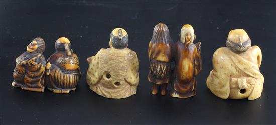 Four Japanese ivory netsuke, 19th / early 20th century, 3.5cm - 4cm